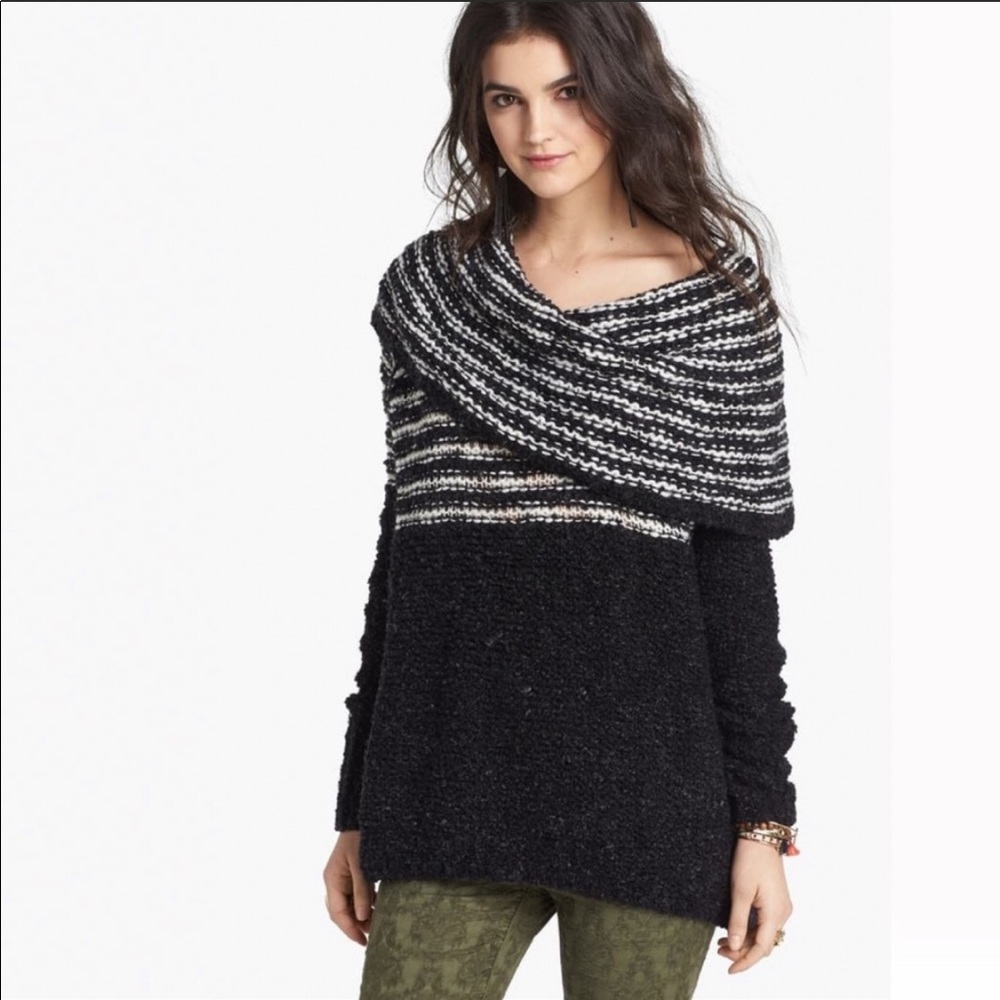 Free People black and white cowl neck sweater